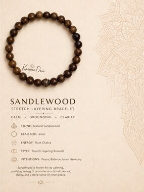Muladhara Chakra, authentic Sandalwood Stretch Layering Bracelet - Natural Brown